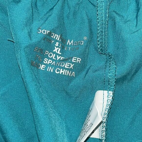 SAMANTHA MARA 4 Way Stretch Scrub Pants Size XL Aqua Blue Pull On Drawstring New - Picture 4 of 5